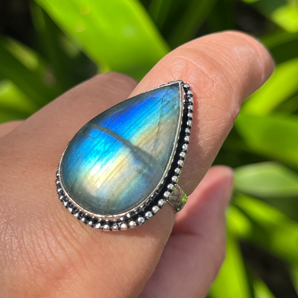 Size 9.25 silver‎ plated two color labradorite ring 2238